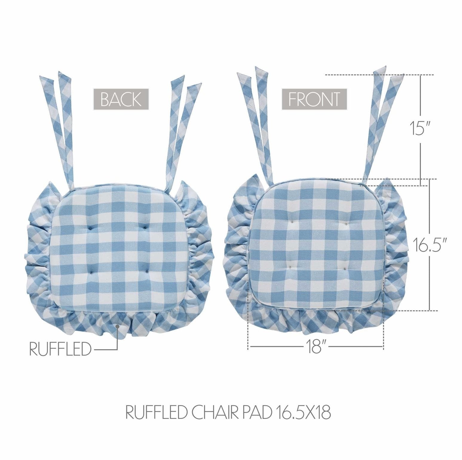 Annie Buffalo Check Blue Ruffled Chair Pad 16.5x18 SpadezStore