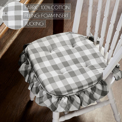 Annie Buffalo Check Grey Ruffled Chair Pad 16.5x18 SpadezStore