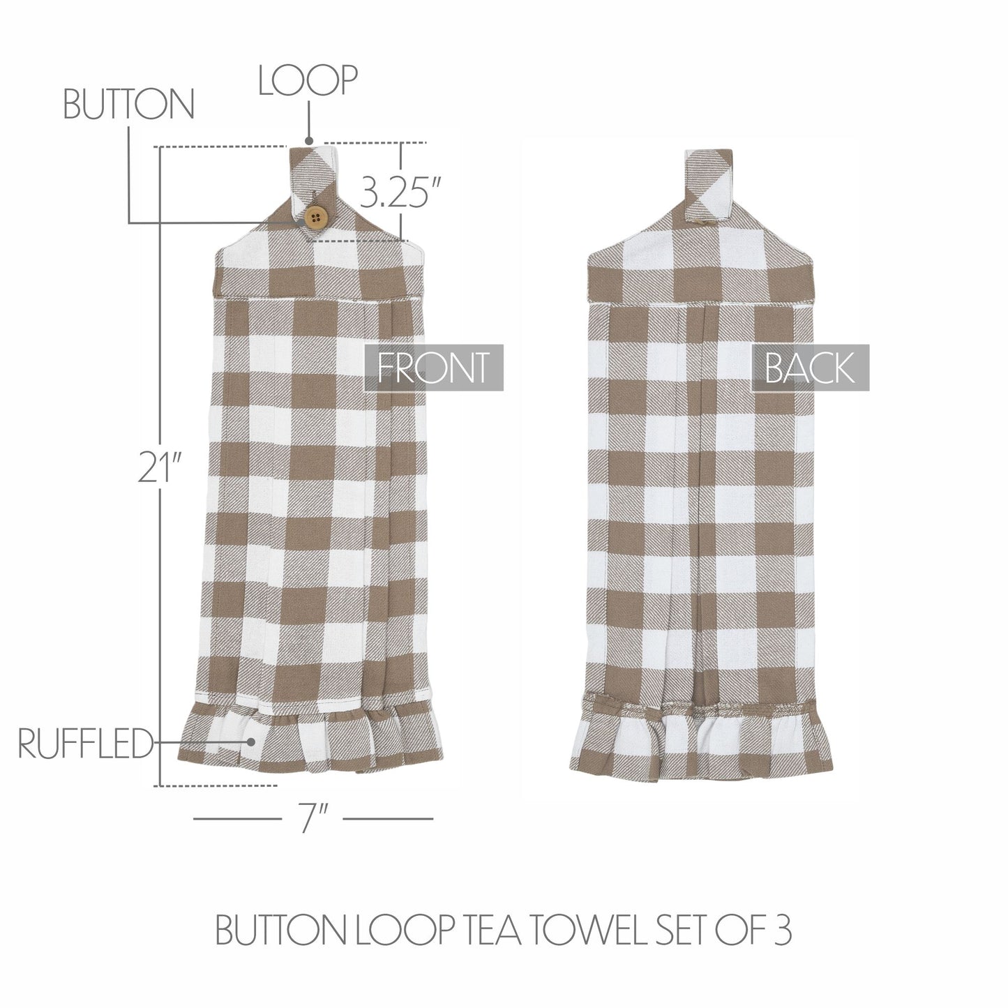 Annie Buffalo Check Portabella Button Loop Tea Towel Set of 3 SpadezStore