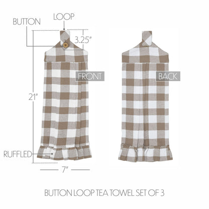 Annie Buffalo Check Portabella Button Loop Tea Towel Set of 3 SpadezStore