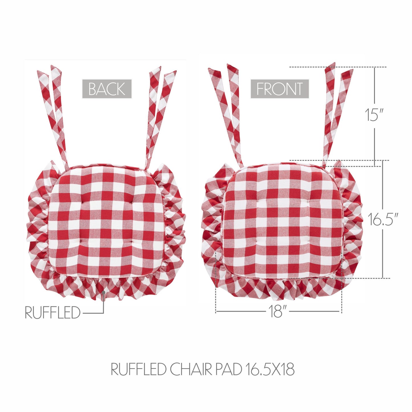 Annie Buffalo Check Red Ruffled Chair Pad 16.5x18 SpadezStore