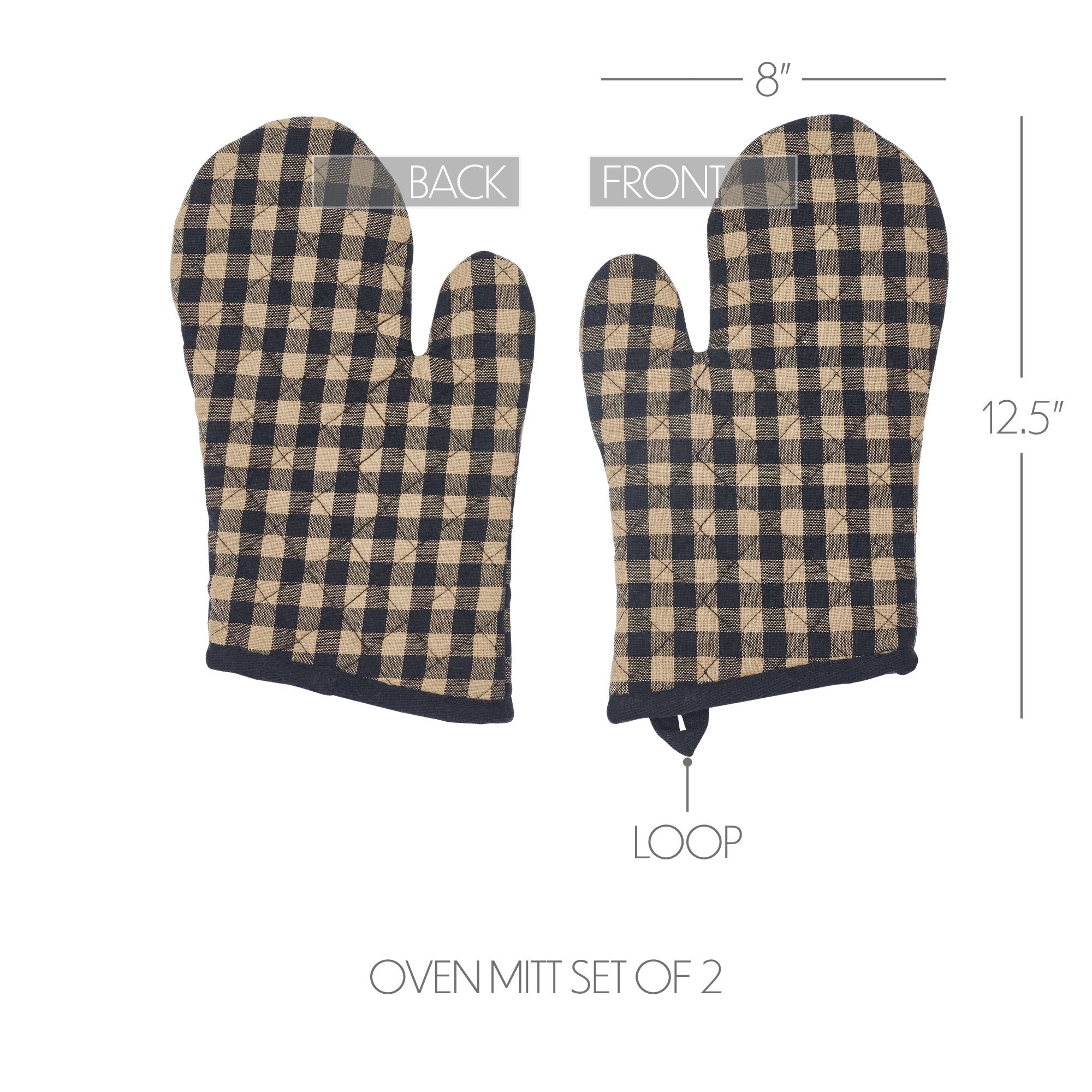 Black Check Oven Mitt Set of 2 SpadezStore