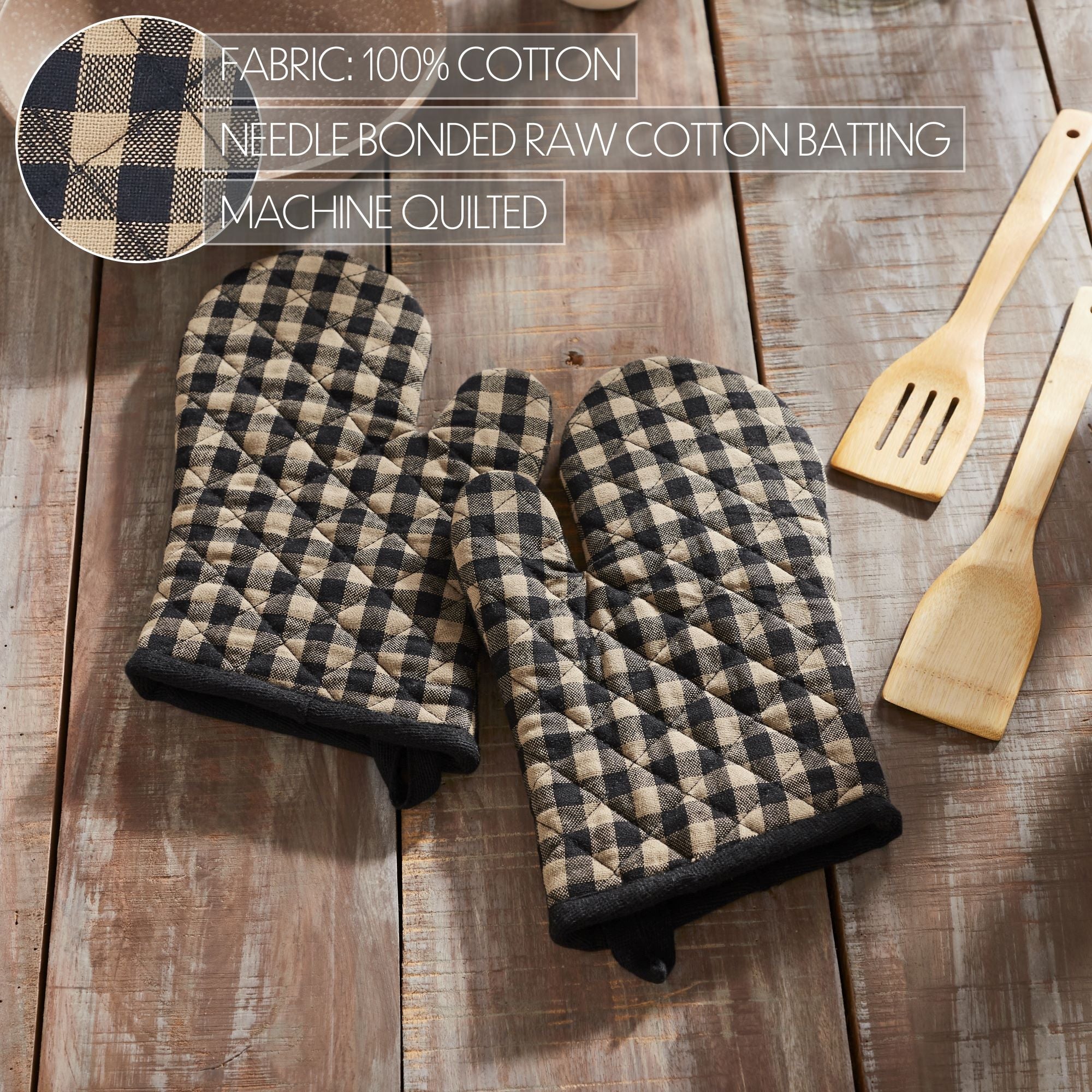 Black Check Oven Mitt Set of 2 SpadezStore