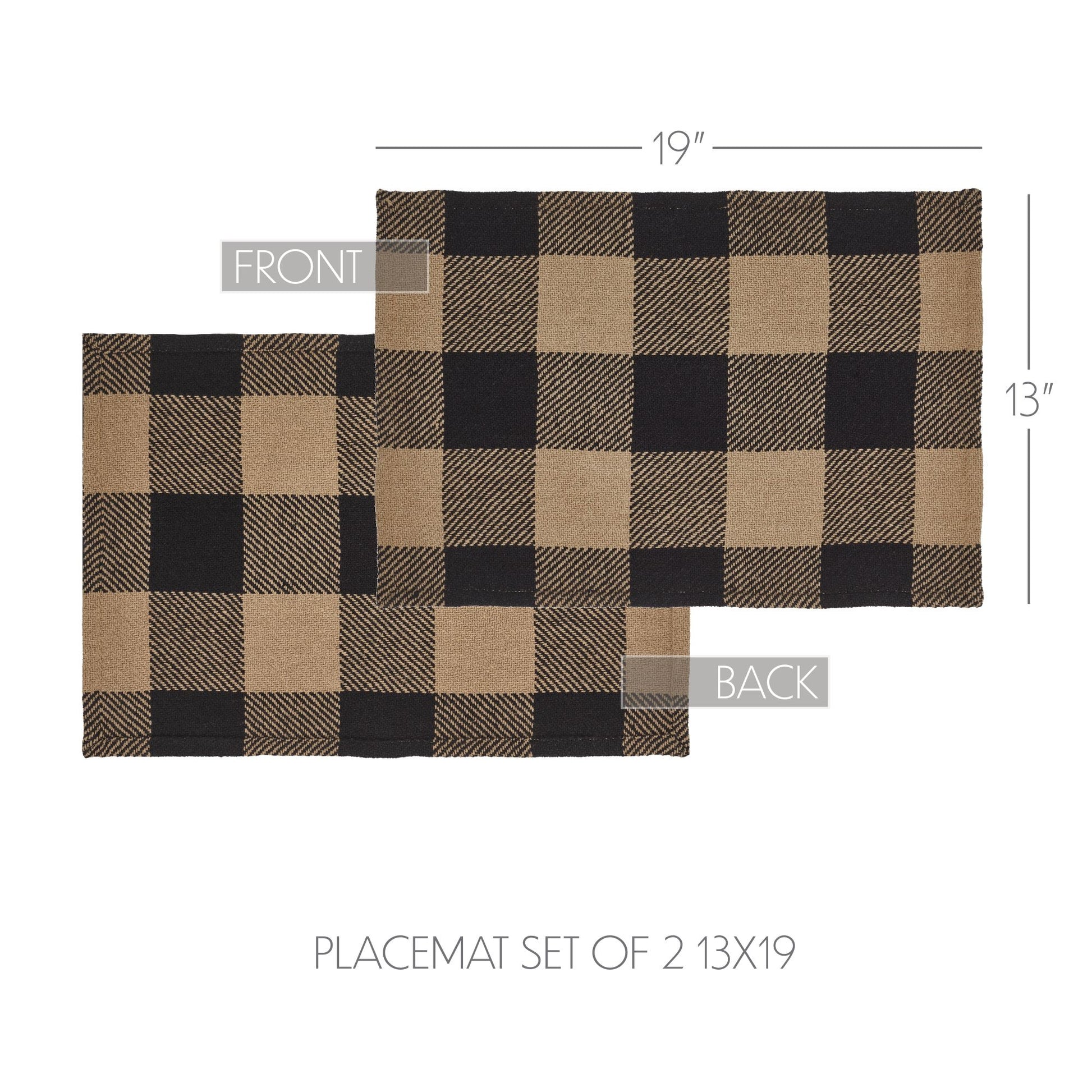 Black Check Placemat Set of 2 13x19 SpadezStore