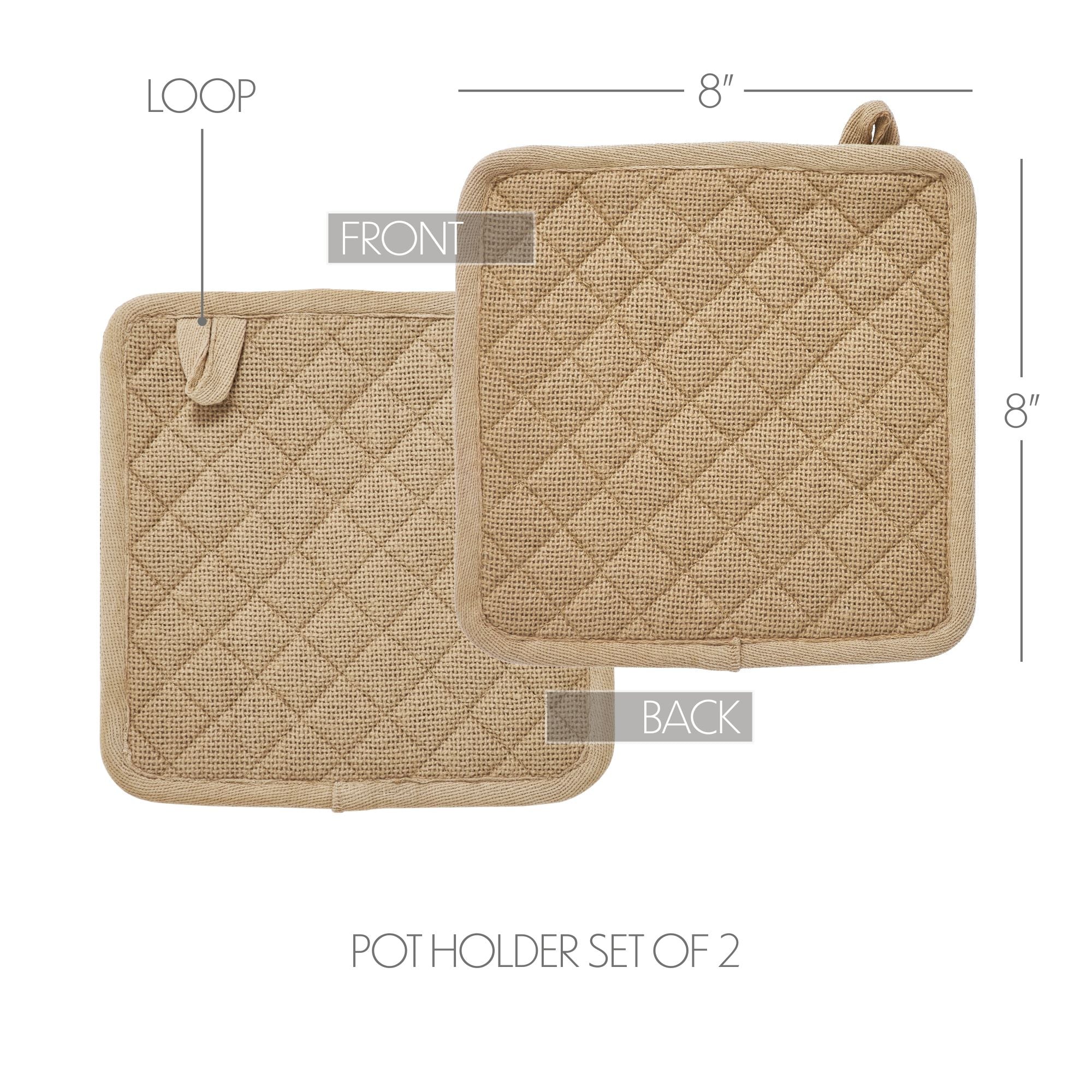 Burlap Natural Pot Holder Set of 2 8x8 SpadezStore