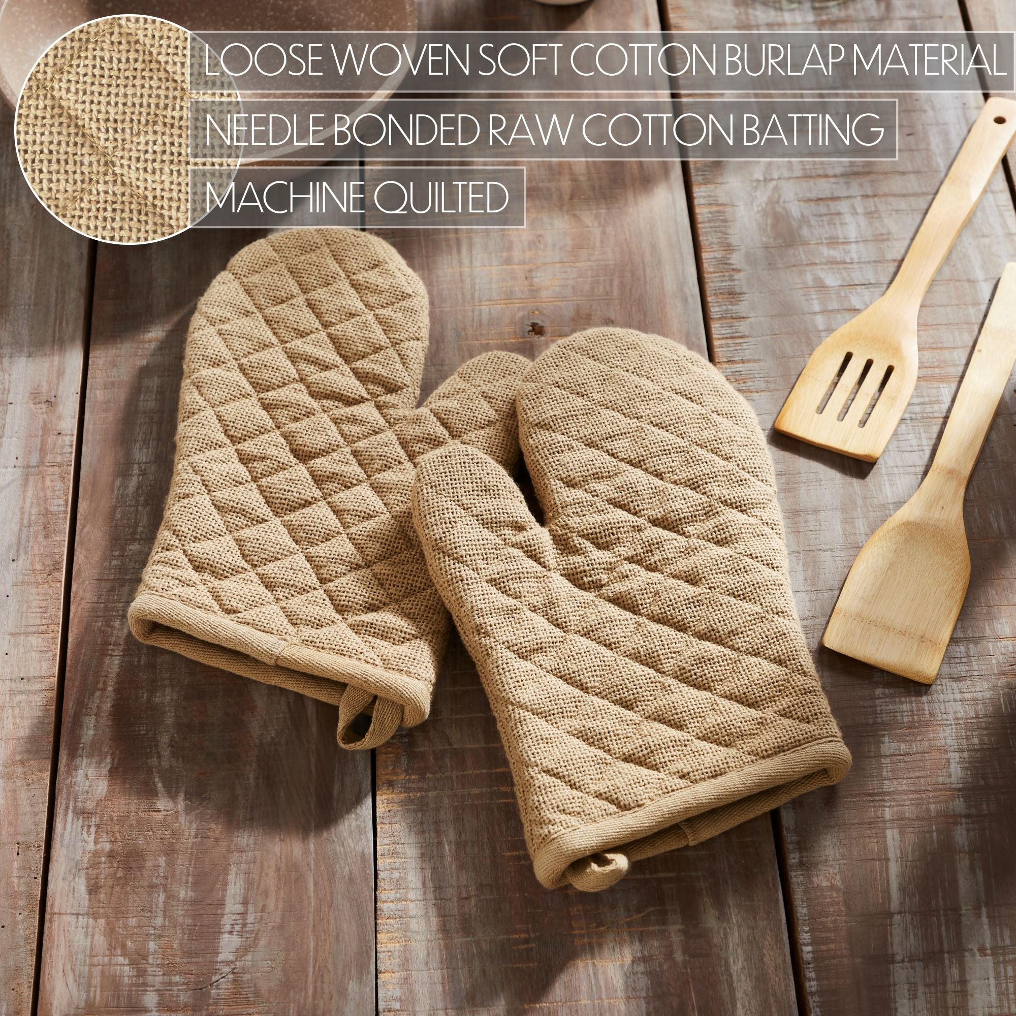 Burlap Natural Oven Mitt Set of 2 SpadezStore