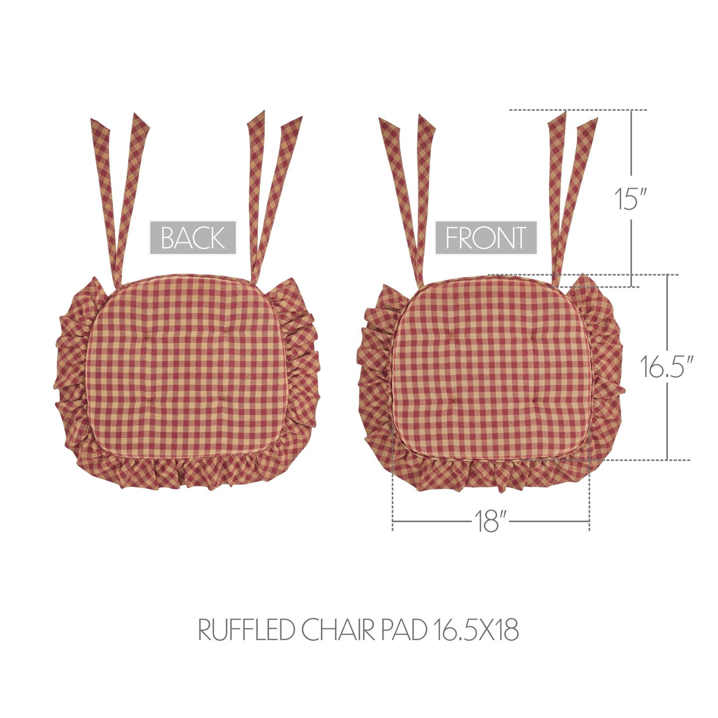 Burgundy Check Ruffled Chair Pad 16.5x18 SpadezStore