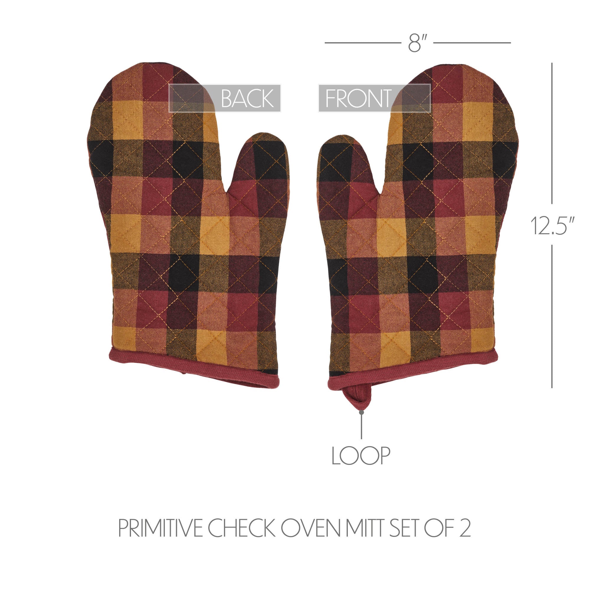 Heritage Farms Primitive Check Oven Mitt Set of 2 SpadezStore