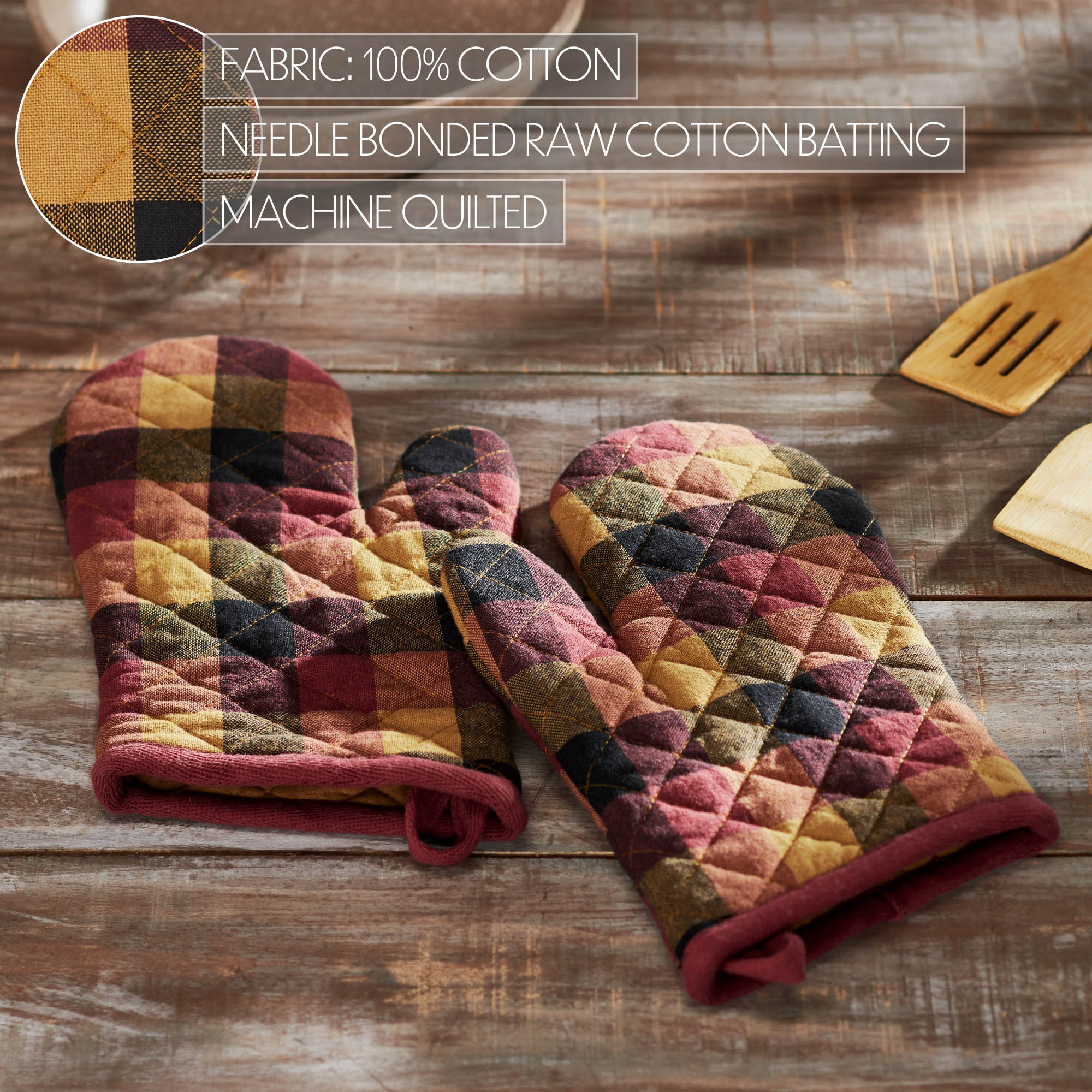 Heritage Farms Primitive Check Oven Mitt Set of 2 SpadezStore