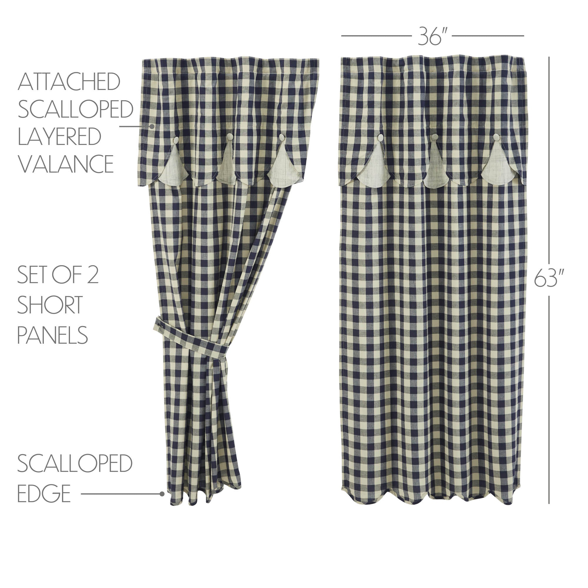 My Country Short Panel with Attached Scalloped Layered Valance Set of 2 63x36 SpadezStore