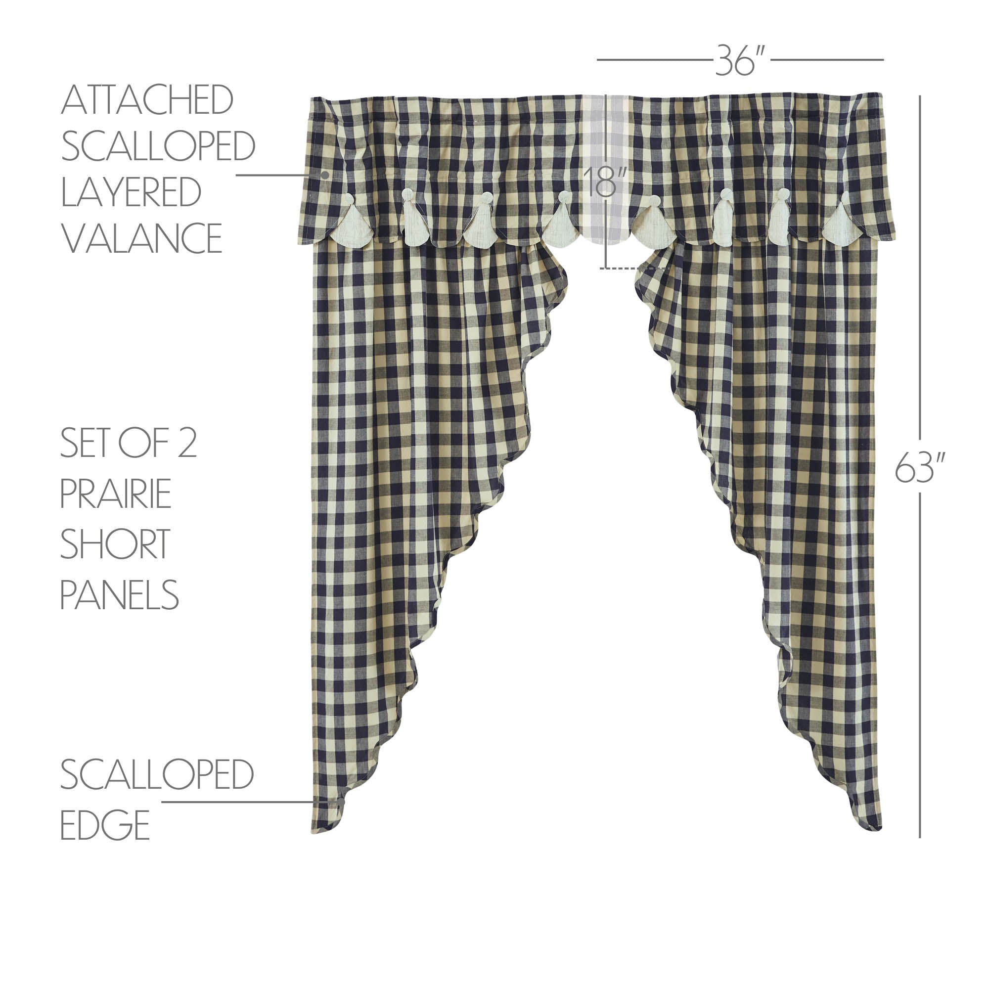 My Country Scalloped Layered Prairie Short Panel Set of 2 63x36x18 SpadezStore