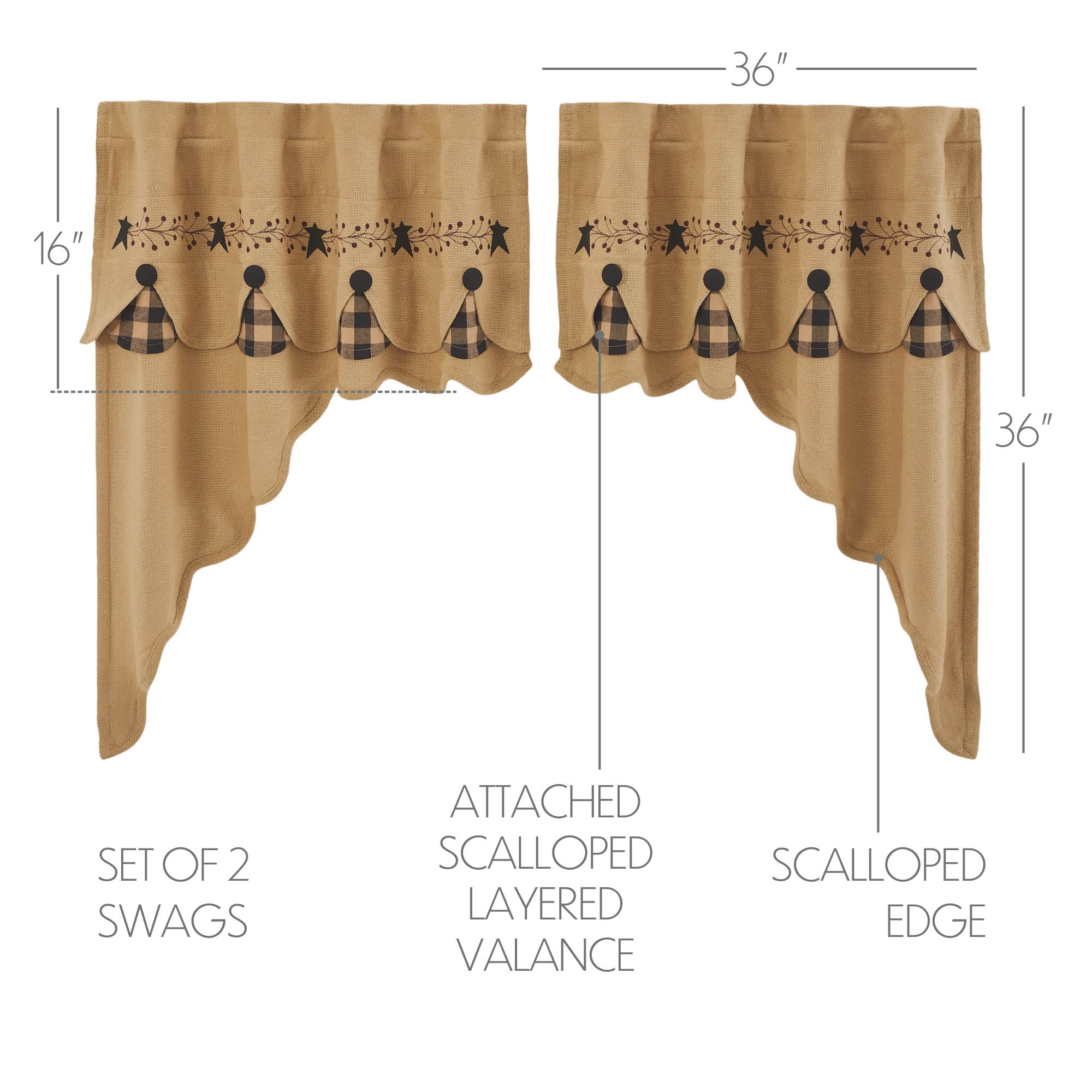 Pip Vinestar Scalloped Layered Swag Set of 2 36x36x16 SpadezStore