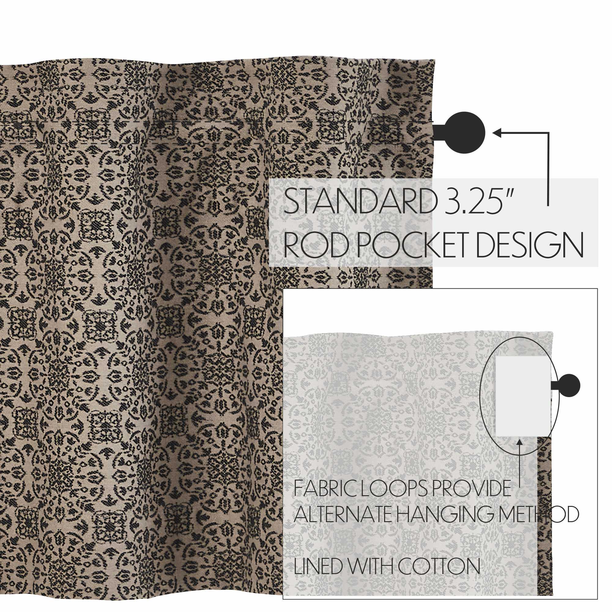 Custom House Black Tan Jacquard Valance 18x60 SpadezStore