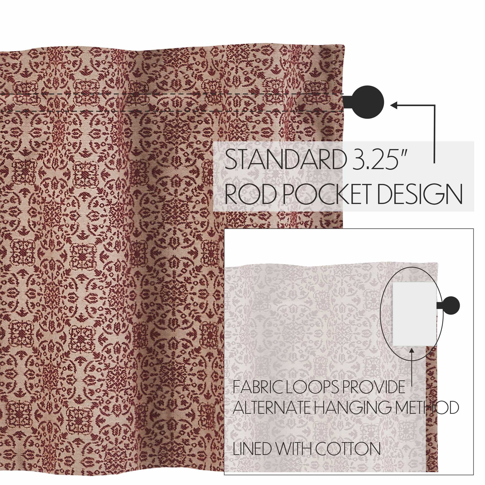 Custom House Burgundy Tan Jacquard Valance 18x60 SpadezStore