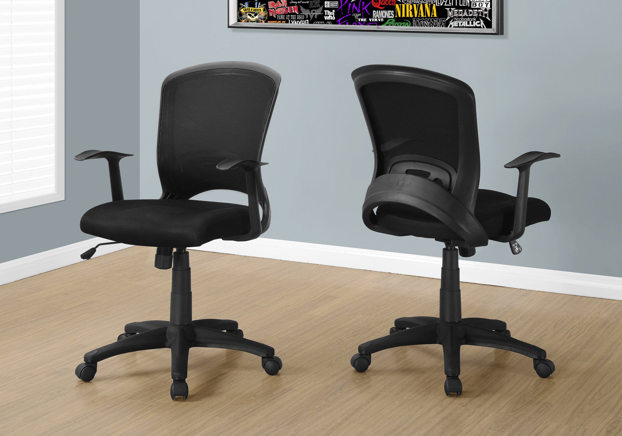 Black Polyester Seat Swivel Adjustable Task Chair Mesh Back Plastic Frame