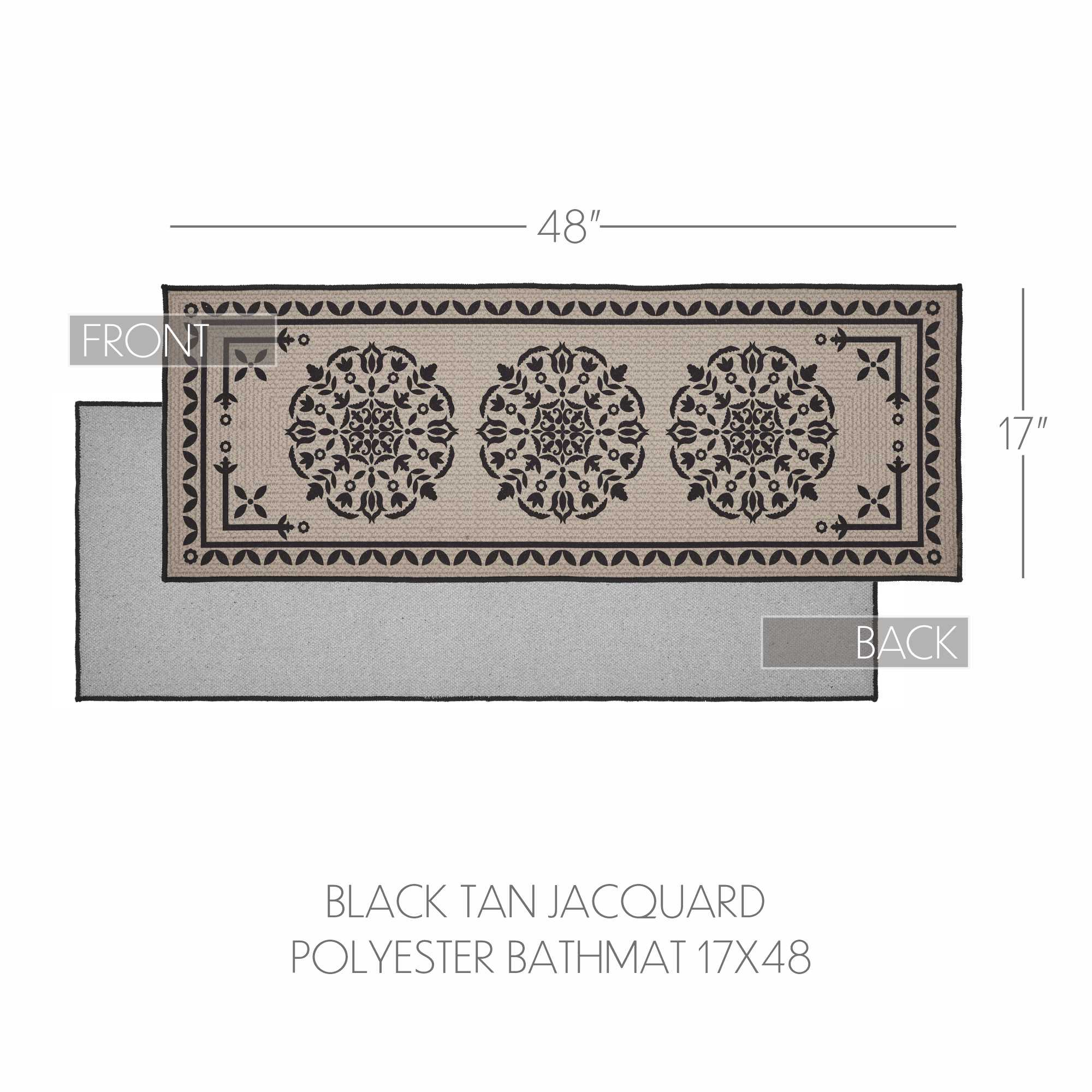Custom House Black Tan Jacquard Polyester Bathmat 17x48 SpadezStore