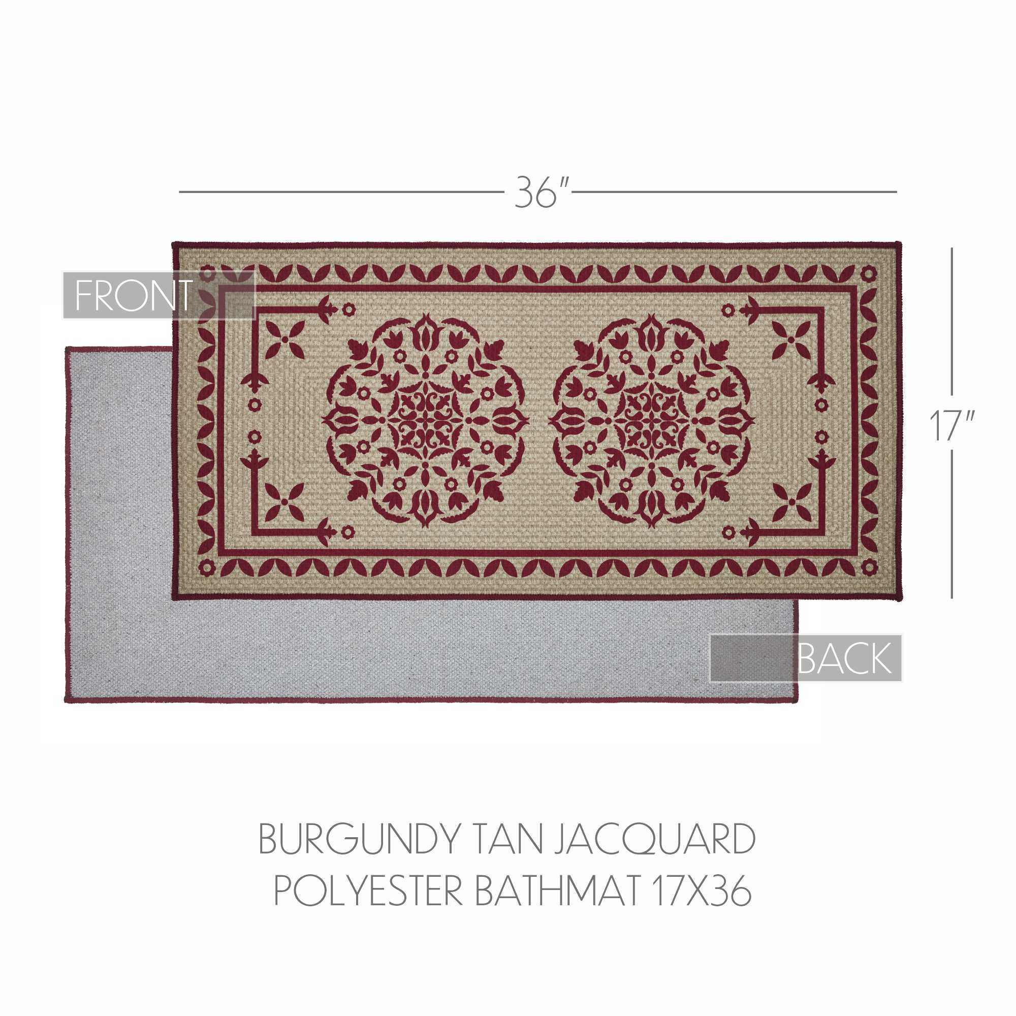 Custom House Burgundy Tan Jacquard Polyester Bathmat 17x36 SpadezStore