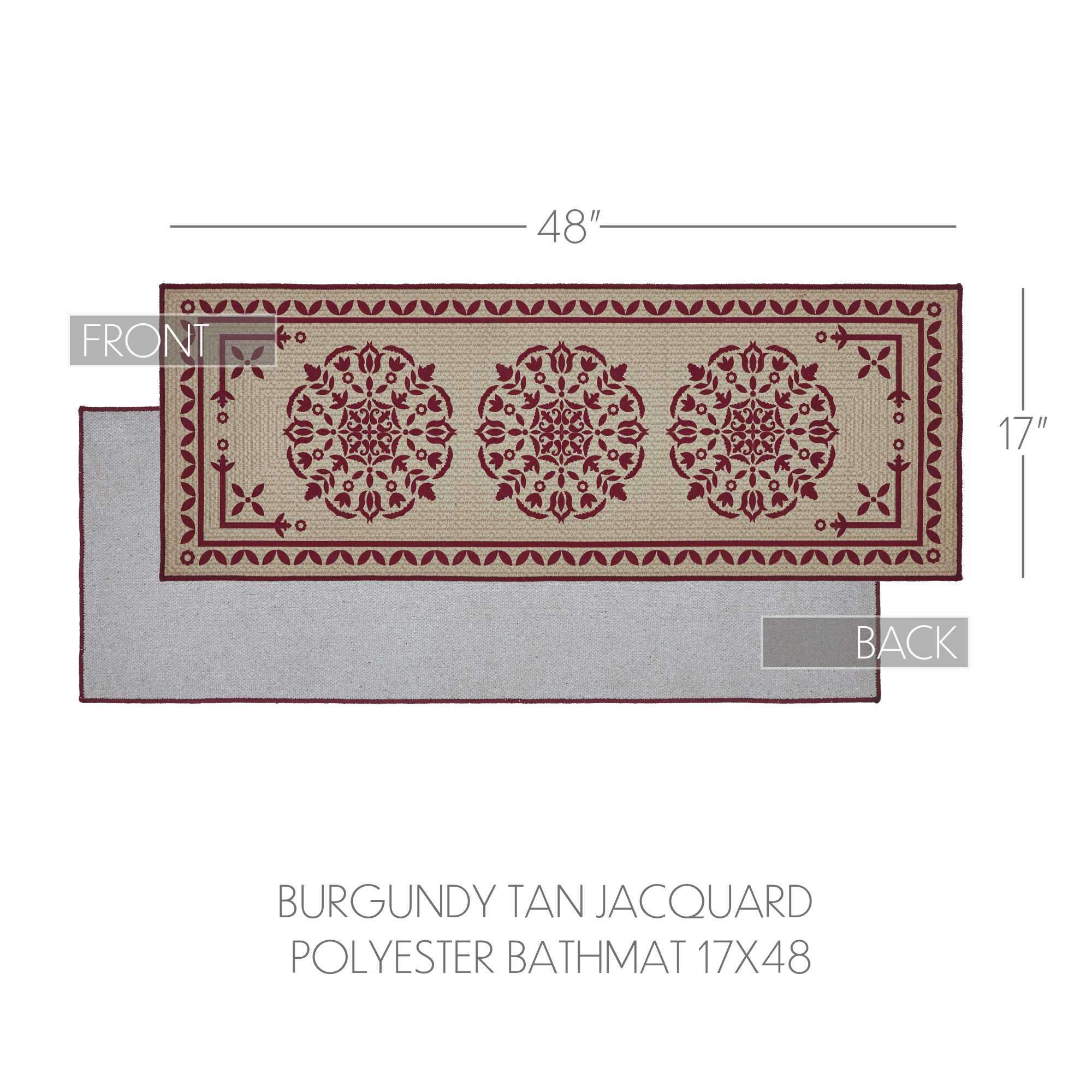 Custom House Burgundy Tan Jacquard Polyester Bathmat 17x48 SpadezStore