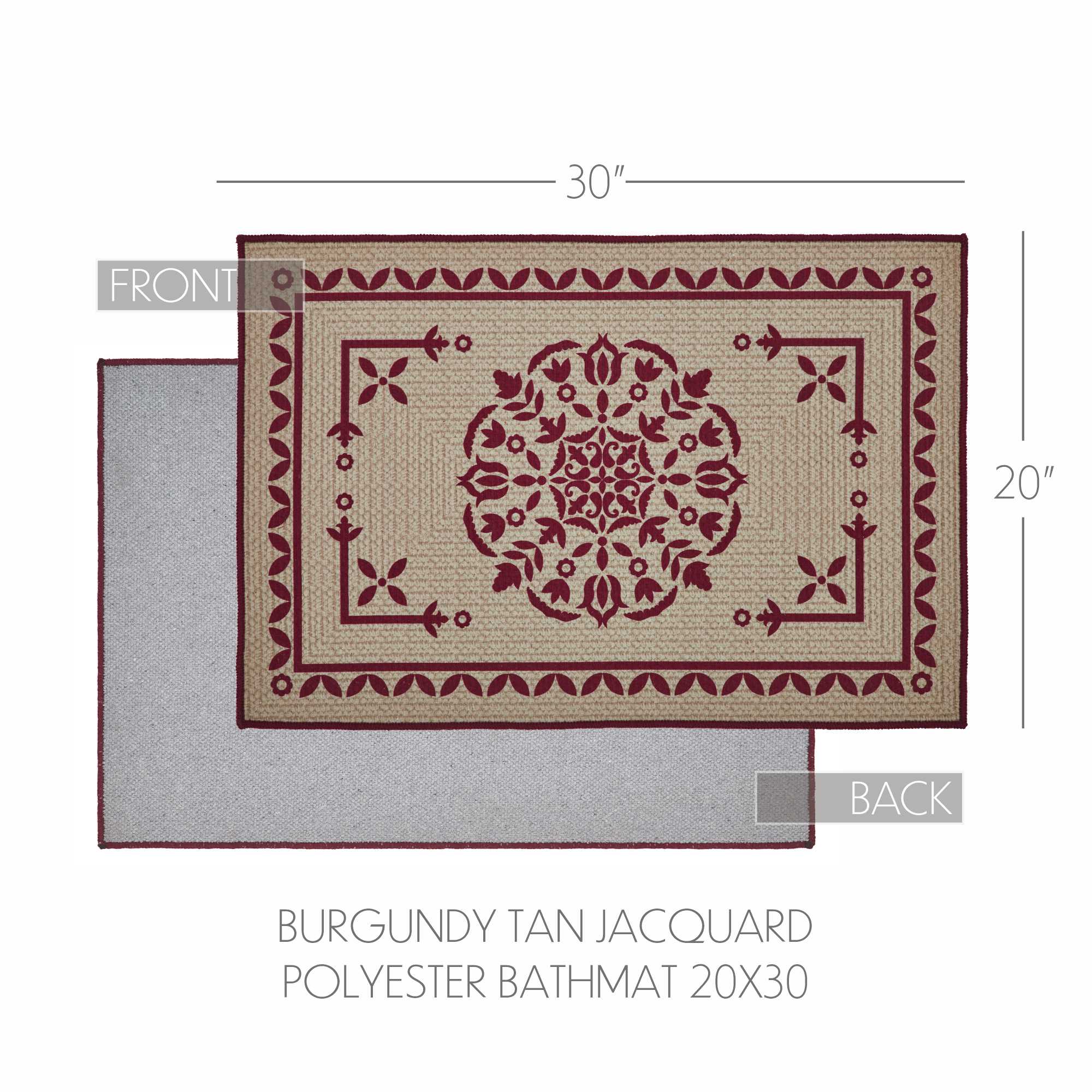 Custom House Burgundy Tan Jacquard Polyester Bathmat 20x30 SpadezStore
