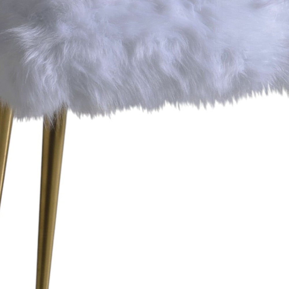 18" White and Gold Upholstered Faux Fur Bench SpadezStore