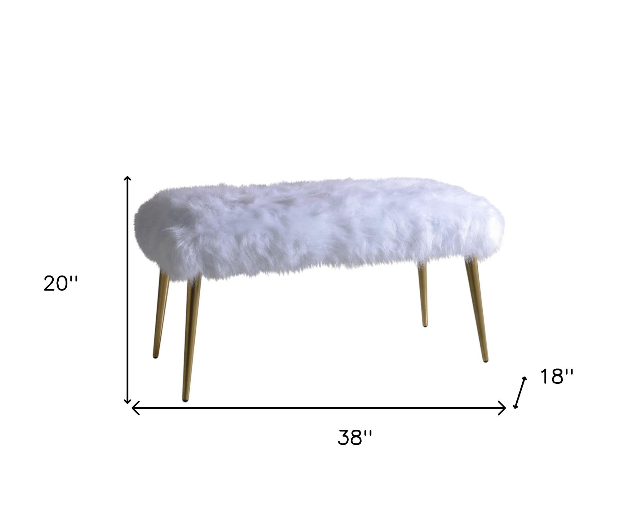 18" White and Gold Upholstered Faux Fur Bench SpadezStore