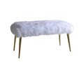 18" White and Gold Upholstered Faux Fur Bench SpadezStore