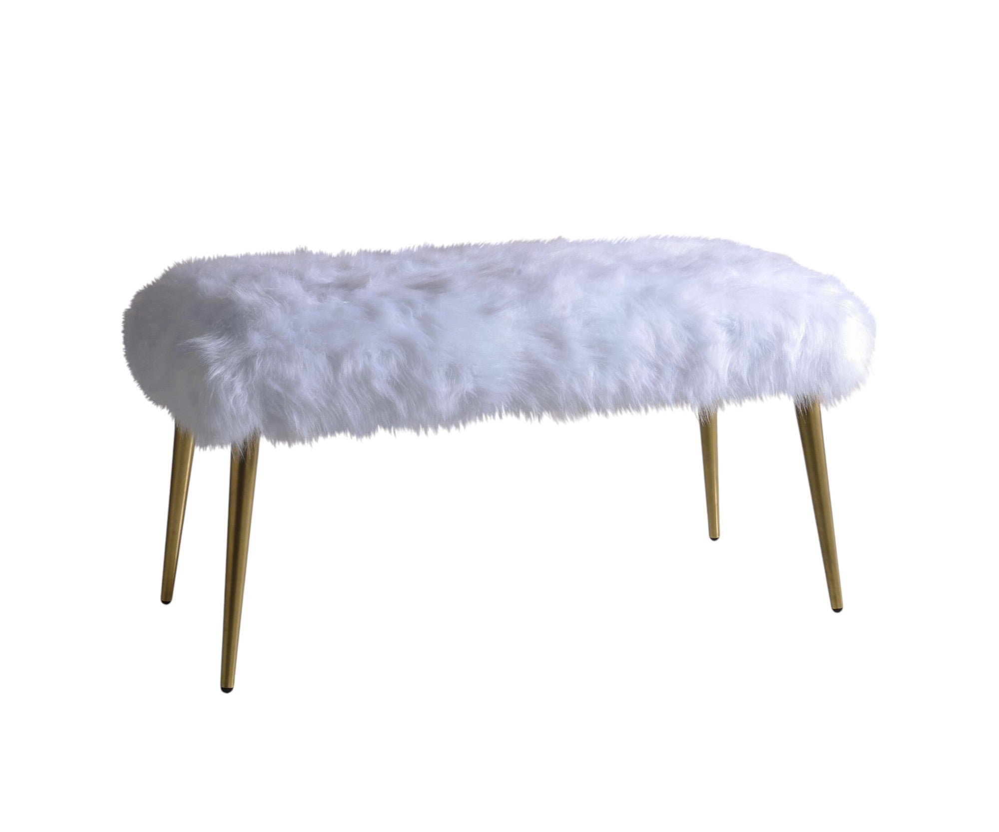 18" White and Gold Upholstered Faux Fur Bench SpadezStore
