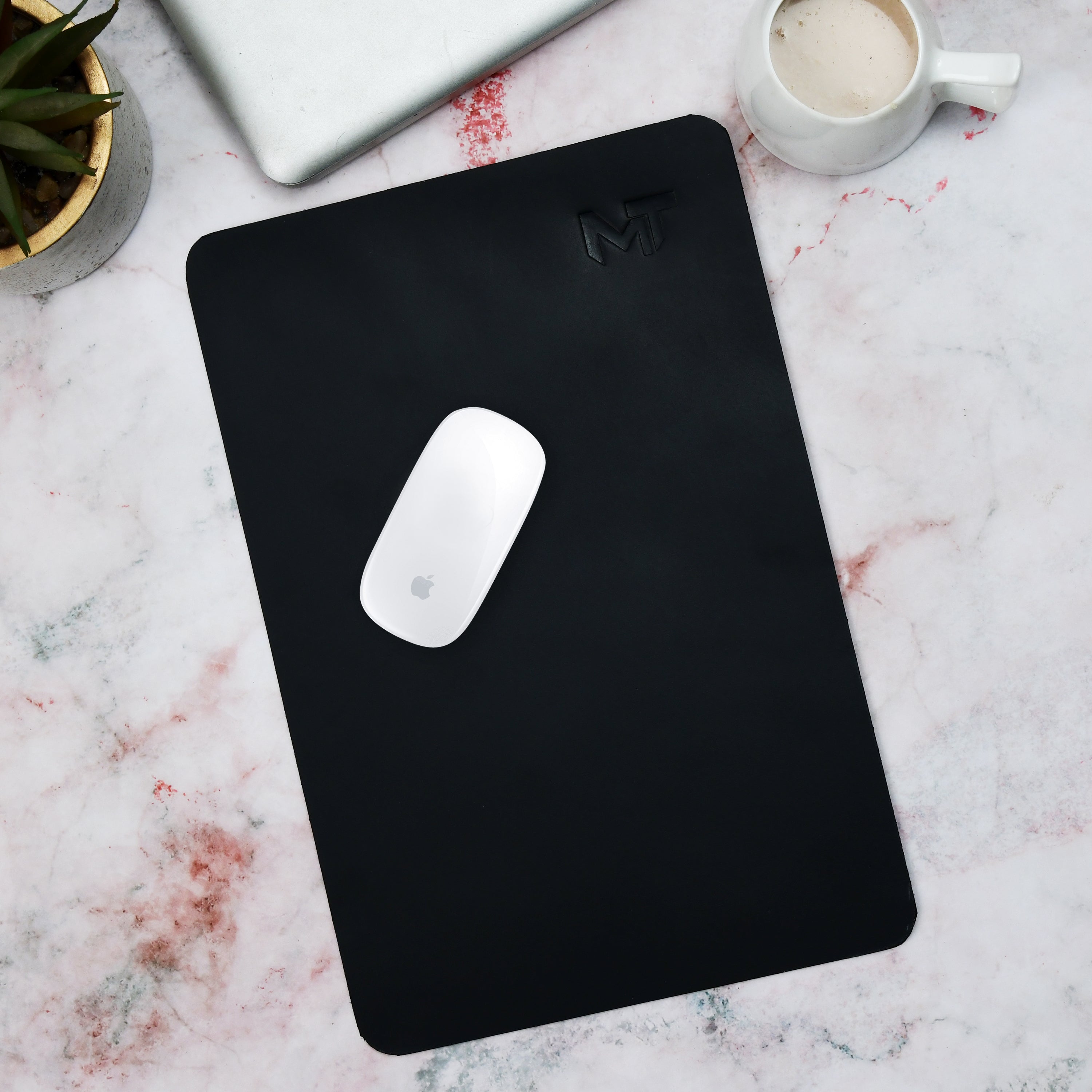 Classy Leather Bags Noir Opulence Black Leather Desk Mat + Mouse Pad SpadezStore