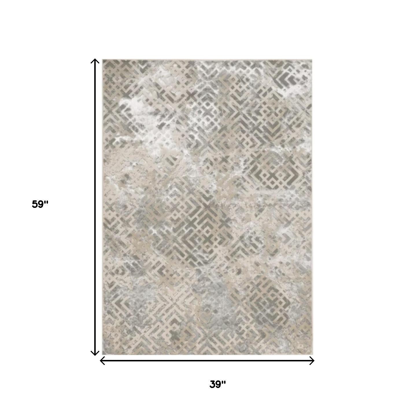 Sand and Light Blue Geometric Distressed Area Rug