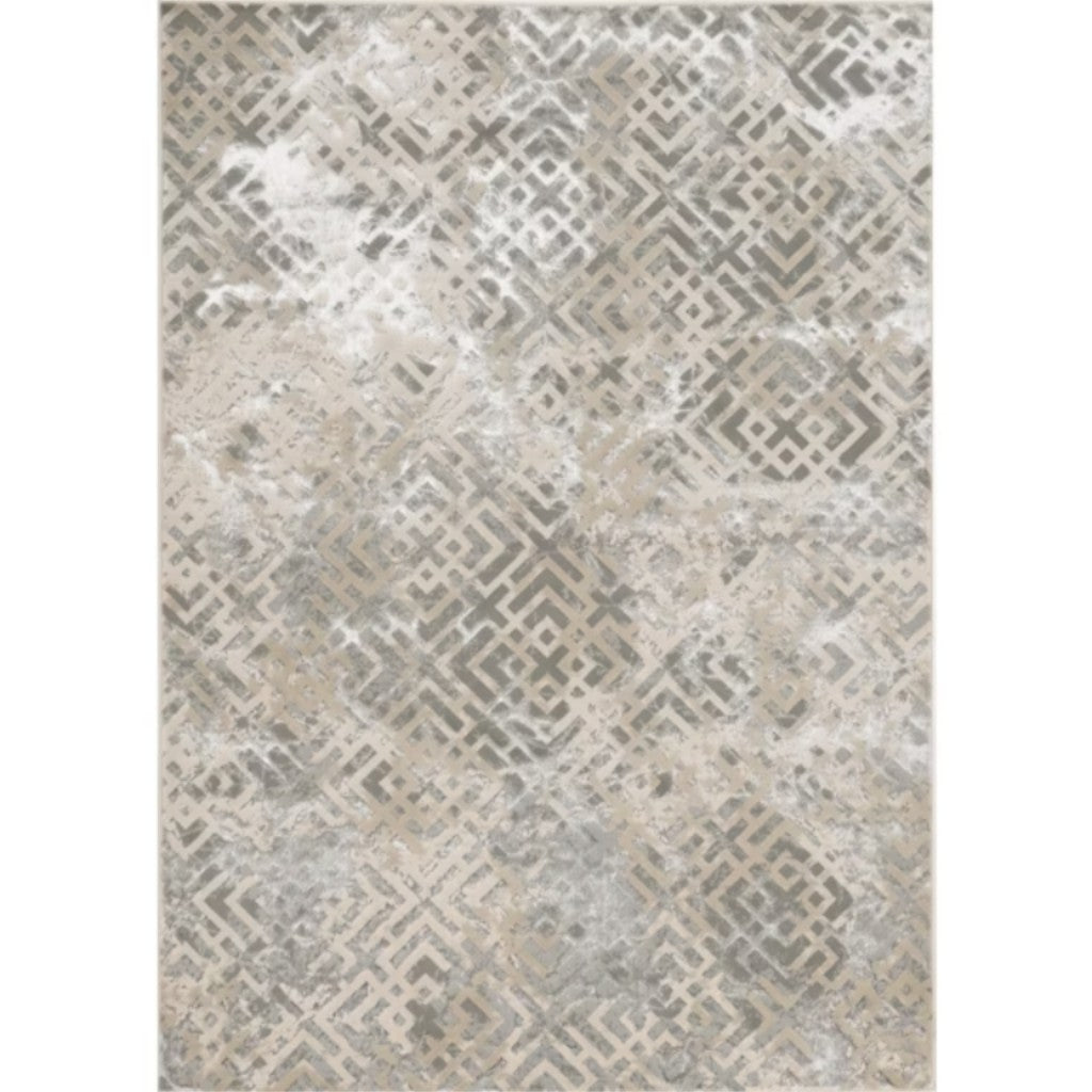 Sand and Light Blue Geometric Distressed Area Rug