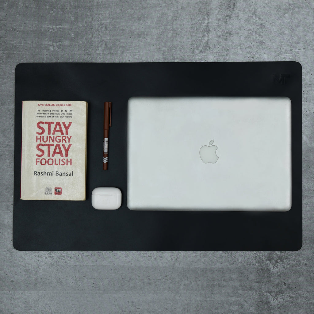 Classy Leather Bags Noir Opulence Black Leather Desk Mat + Mouse Pad SpadezStore