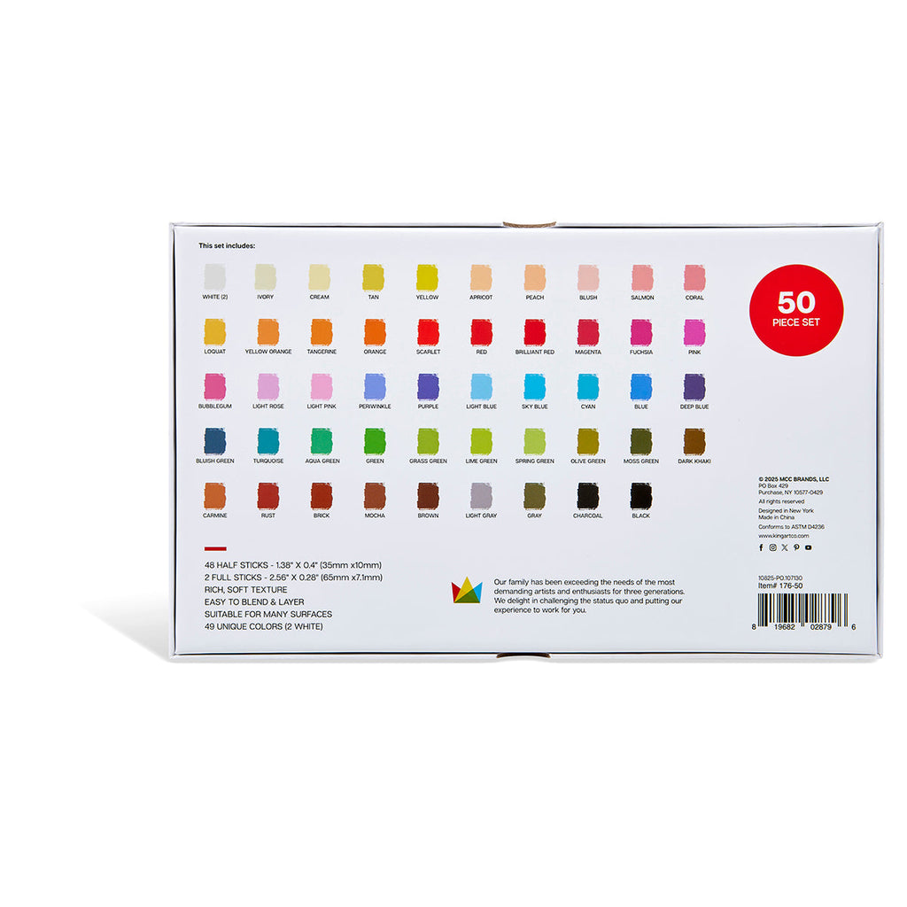 KINGART Soft Square Pastels Half Sticks 50 pc