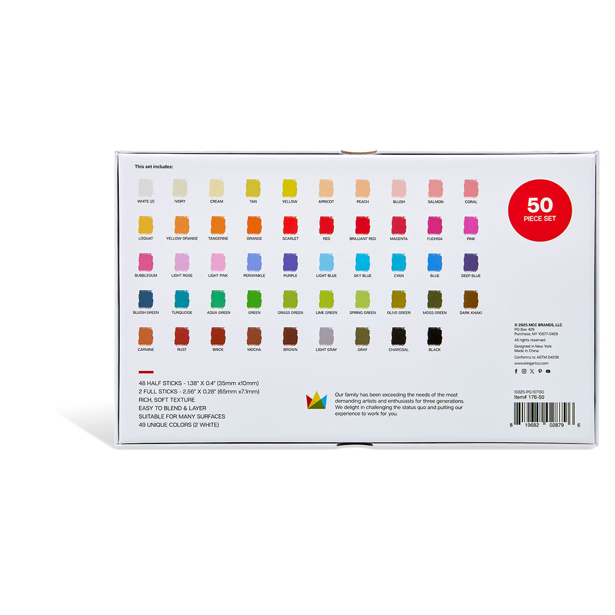 KINGART Soft Square Pastels Half Sticks 50 pc