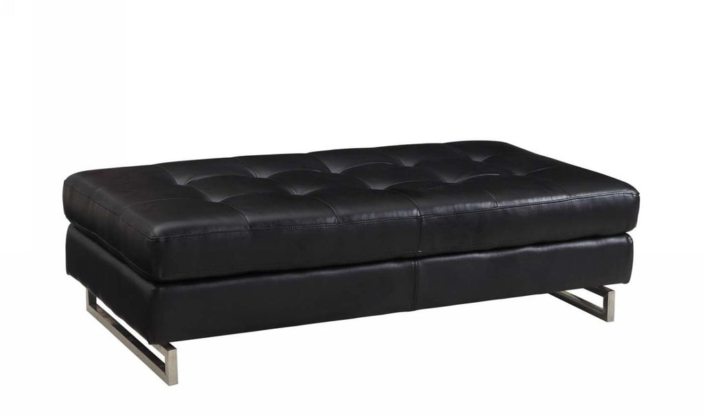 63" Black Tufted Faux Leather and Silver Ottoman SpadezStore