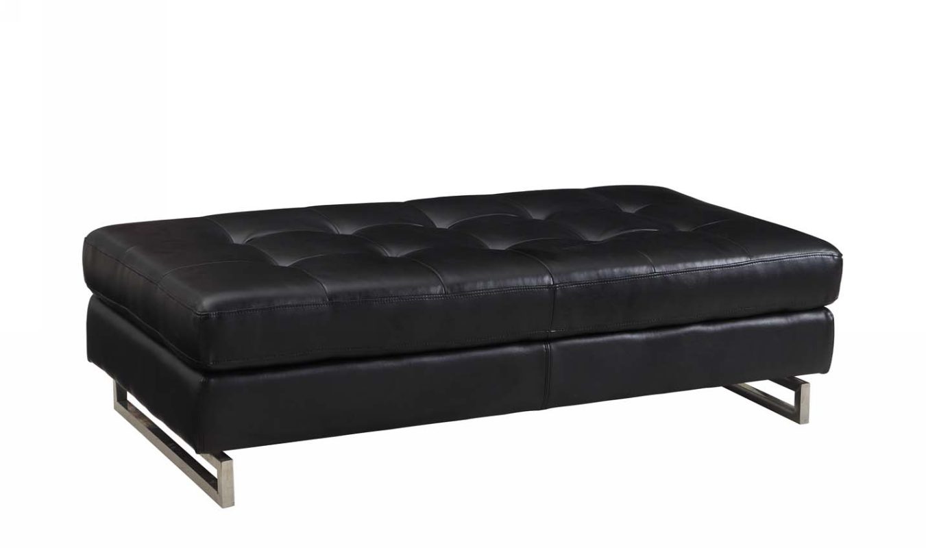 63" Black Tufted Faux Leather and Silver Ottoman SpadezStore