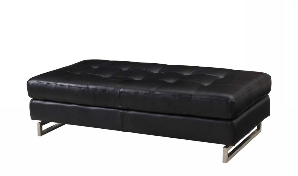 63" Black Tufted Faux Leather and Silver Ottoman SpadezStore