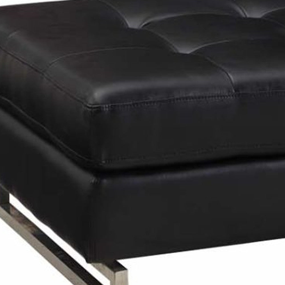 63" Black Tufted Faux Leather and Silver Ottoman SpadezStore