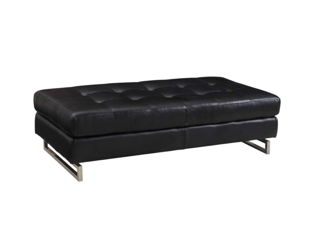 63" Black Tufted Faux Leather and Silver Ottoman SpadezStore