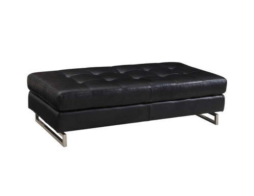 63" Black Tufted Faux Leather and Silver Ottoman SpadezStore