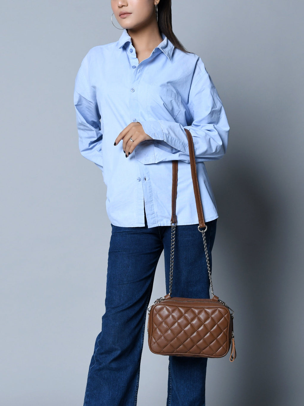 Classy Leather Bags Mini Quilted Crossbody Bag, Rich Brown SpadezStore