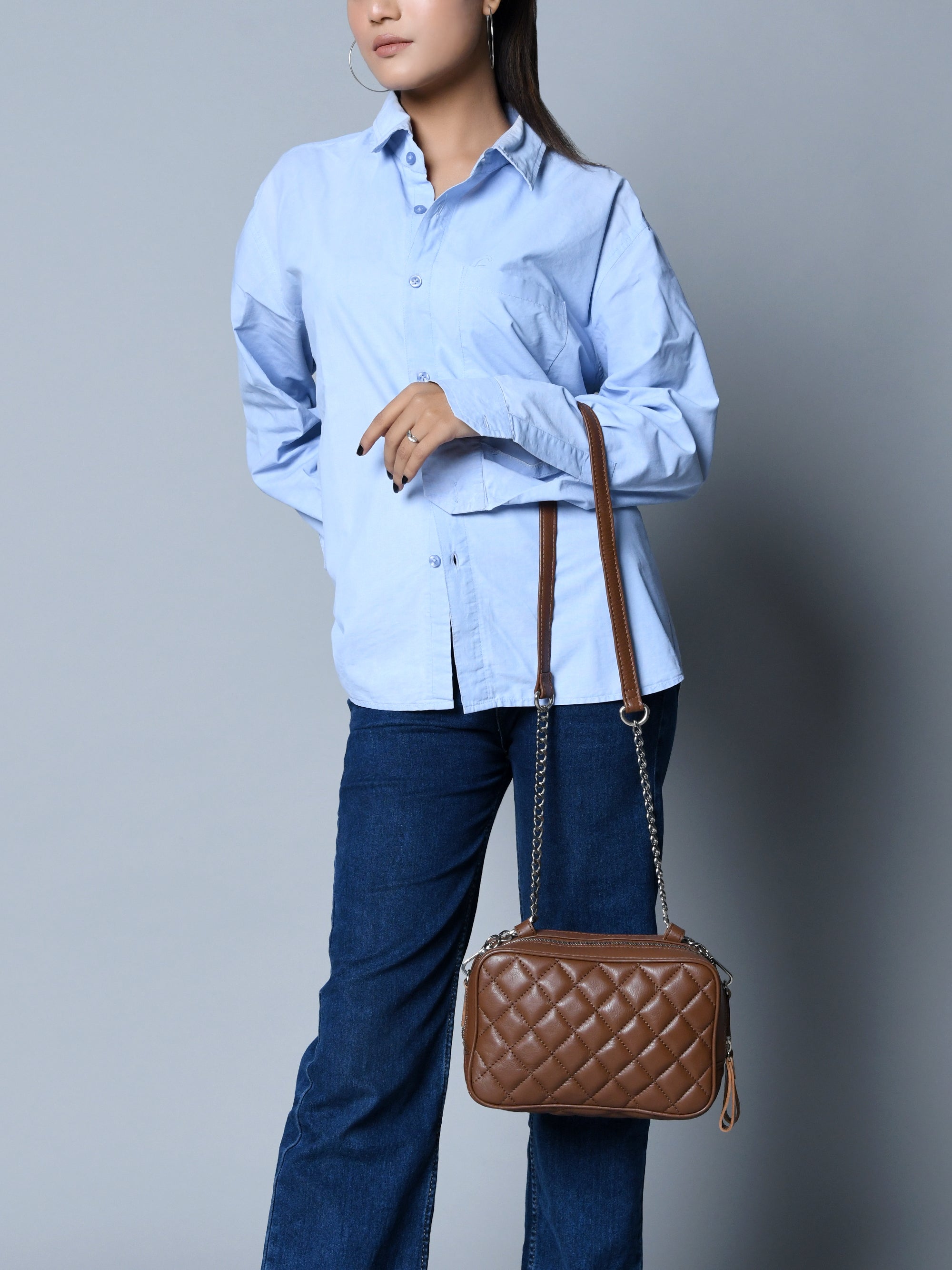 Classy Leather Bags Mini Quilted Crossbody Bag, Rich Brown SpadezStore