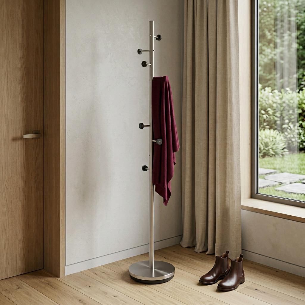 68" Brushed Steel Brushed Steel Coat Rack