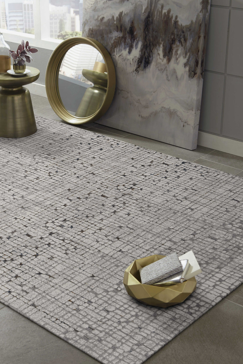 Gray and Black Abstract Area Rug