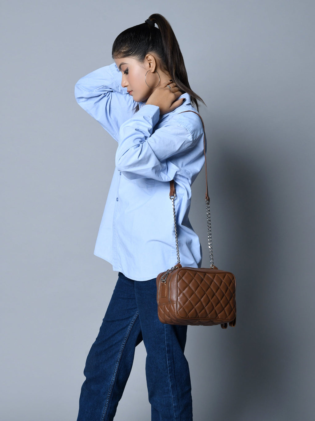 Classy Leather Bags Mini Quilted Crossbody Bag, Rich Brown SpadezStore