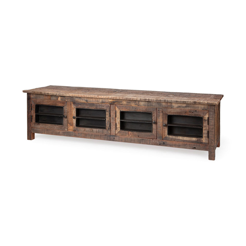 76" Brown Distressed Reclaimed Wood Enclosed Storage TV Stand SpadezStore
