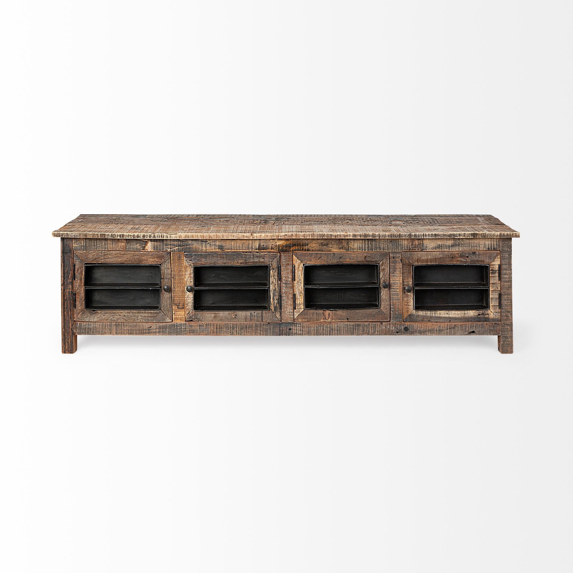 76" Brown Distressed Reclaimed Wood Enclosed Storage TV Stand - Thumbnail 4