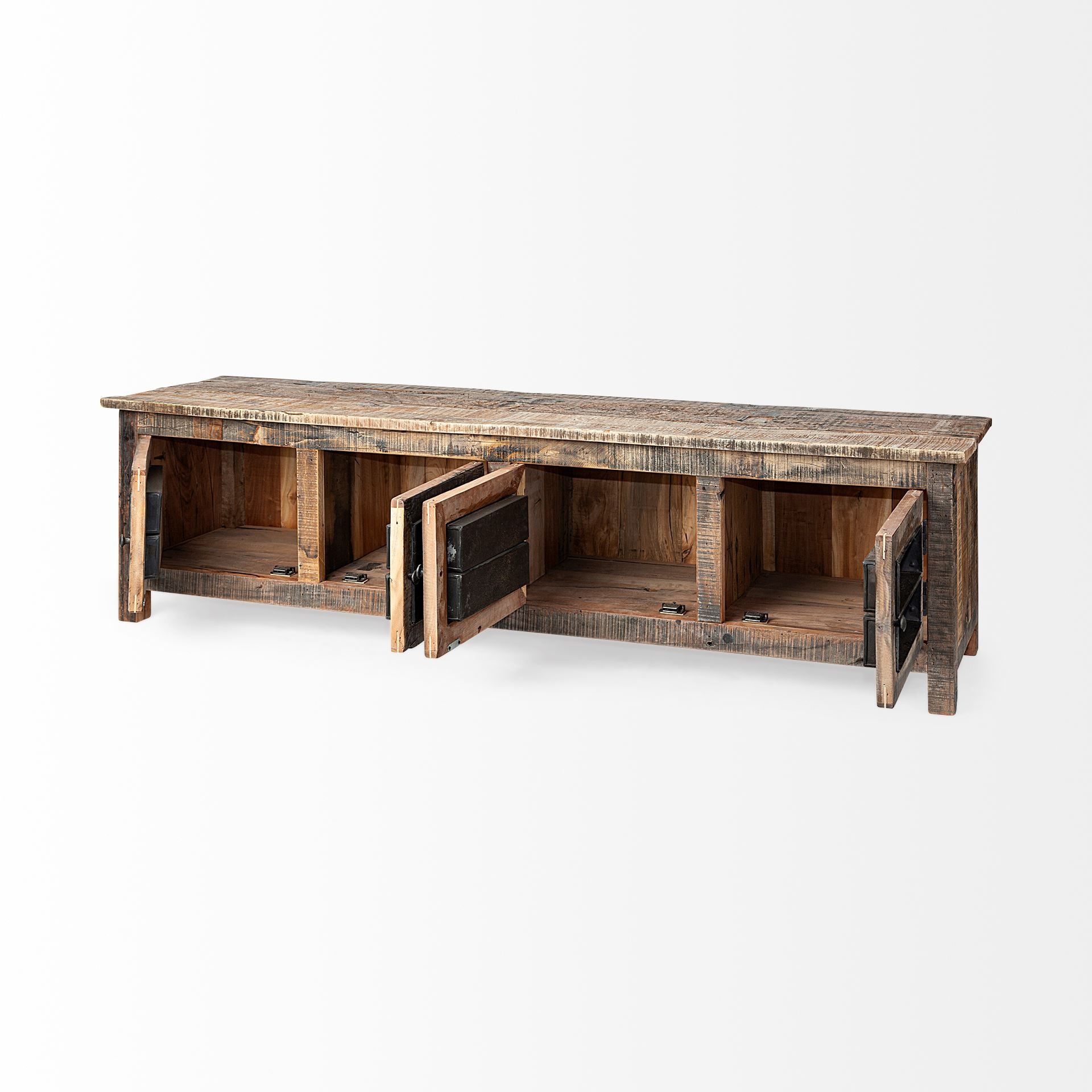 76" Brown Distressed Reclaimed Wood Enclosed Storage TV Stand