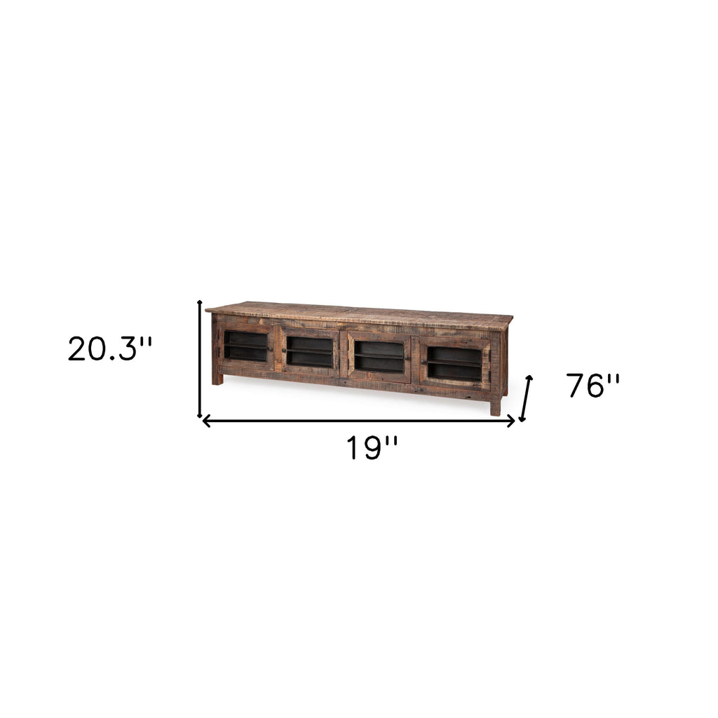76" Brown Distressed Reclaimed Wood Enclosed Storage TV Stand SpadezStore