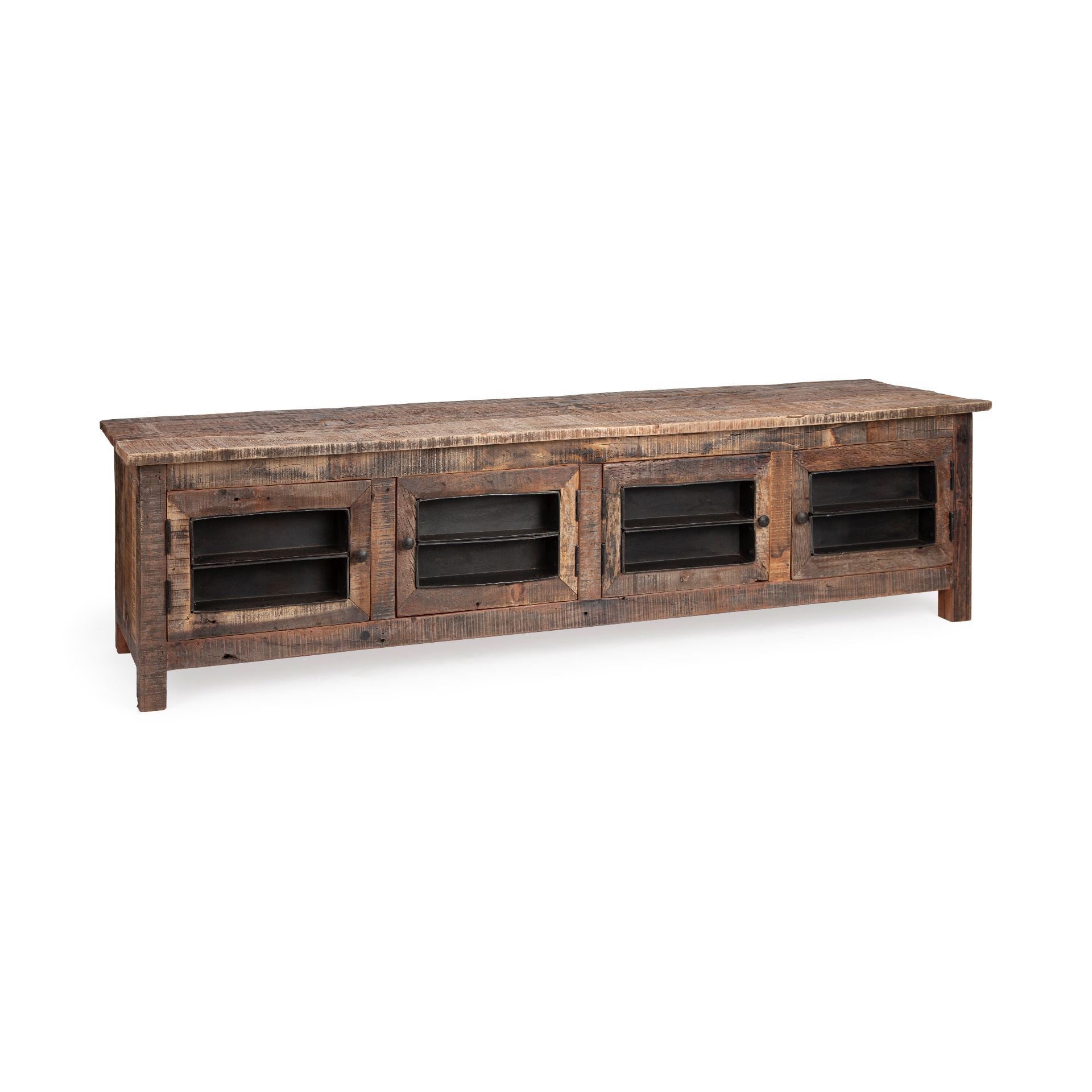 76" Brown Distressed Reclaimed Wood Enclosed Storage TV Stand - Thumbnail 2