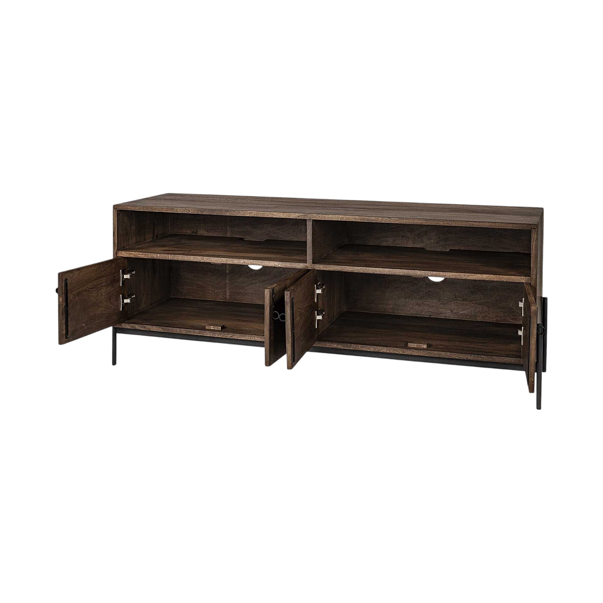 62" Solid Wood Cabinet Enclosed Storage TV Stand - Thumbnail 3